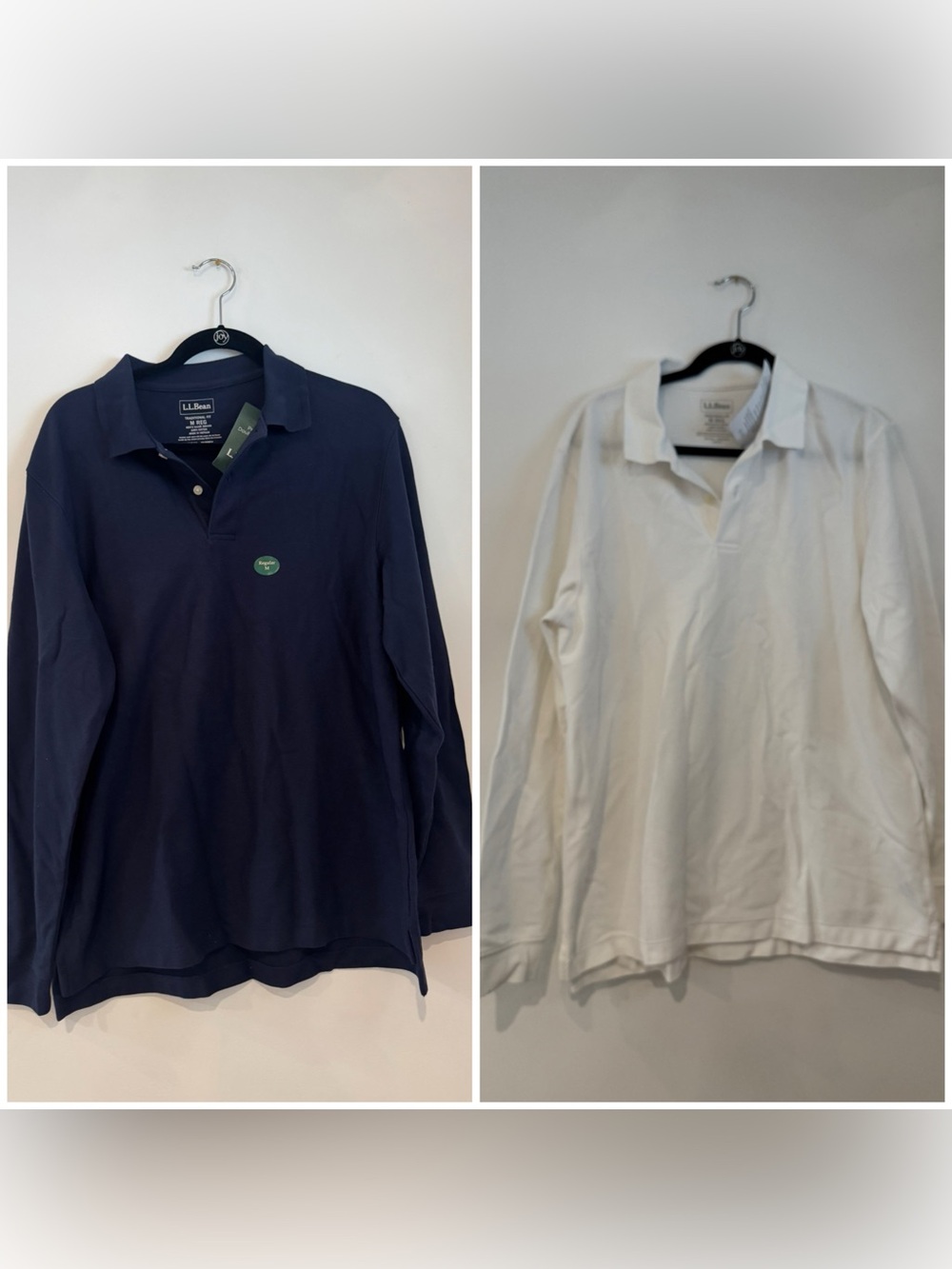 L.L. Bean Men's Long-Sleeve Polo - lot of 2 navy and white sz medium 100% cotton